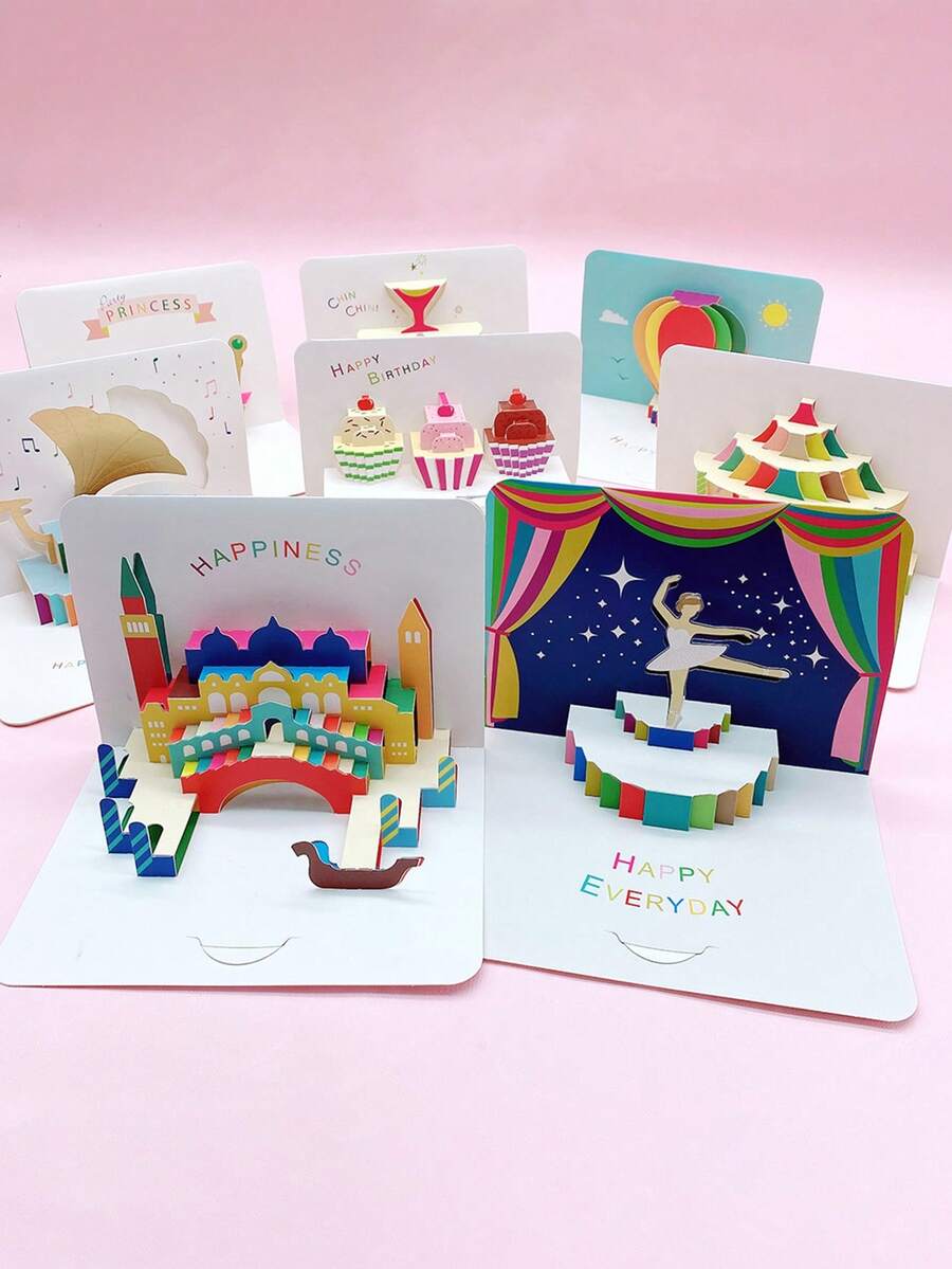 1 Thiệp chúc mừng sinh nhật 3D với hình bóng bay, bánh kem và vòng quay ngựa gỗ, bao gồm thiệp và phong bì, thiệp sinh nhật tối giản, quà tặng cho gia đình và bạn bè, thiệp chúc phúc, thiệp gấp 3D, thiệp cảm ơn, thiệp sinh nhật sáng tạo đa năng.