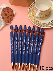 10pcs Blue Metal Ballpoint Pens With Black Ink, Personalize With Your Desired Text, 2-In-1 Design, Smooth Writing, Suitable For Office, Back To School, Study And Gift Giving - Blue - View 8