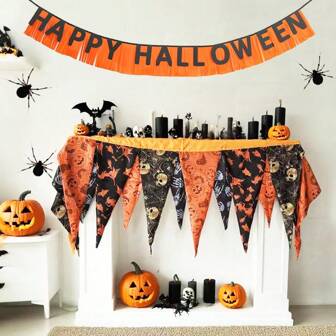 1 pièce Décoration de cheminée d'Halloween, décorations de fête, écharpe de cheminée, nappe rectangulaire, chemin de table, écharpe de cheminée araignée