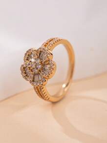 1 Anello in rame di lusso con micro-incrostazione di zirconia a forma di petalo, gioiello raffinato adatto per teenager, regalo ideale per amici, studenti per compleanni, feste, anniversari