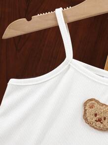 2pcs/Set Girls Cute Bear Embroidery Decor Camisole Top + Fashionable Tassel Flared Leg Pants, Stylish & Versatile Outfit