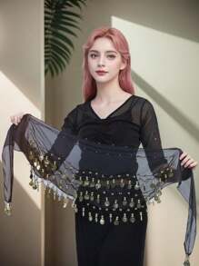 1pc Belly Dance Waist Chain Costume, Metal Mesh Waist Skirt Accessory, Coin Waist Belt For Dance, Boho Style