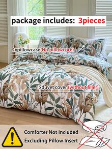 Conjunto de capa de edredom com estampa de folhas florais 3 peças (1 capa de edredom e 2 fronhas), macio e suave para a pele, conjunto de lençóis para casa para todas as estações - Multicolorido - Ver 9
