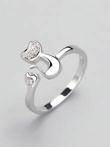 1pc Cute Cat Kitten Open Ring Plated Jewelry For Women Girls Teen