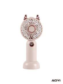 AOYI 1 Mini ventilador de mano recargable con diseño de dibujos animados, 3 velocidades ajustables, con cable de carga USB y base - Multicolor - Ver 11