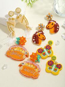 2pcs Colorful Handmade Beaded Animal Earrings, Bohemian Style Cartoon Handcrafted Parrot, Rabbit, Horse, Butterfly Pendant Earrings, Suitable For Women, Animal Lovers, Party Outfit