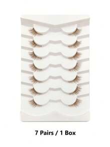 7/14/21 Pairs Brown Natural Look Corner False Eyelashes, Transparent Band, Soft & Fluffy Cat Eye End Eye Elongated False Eyelashes Naturally Half-Eye Cross Reusable Lashes