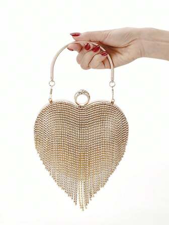 奢华水钻装饰晚宴手拿包，高品质水钻流苏正式手提包