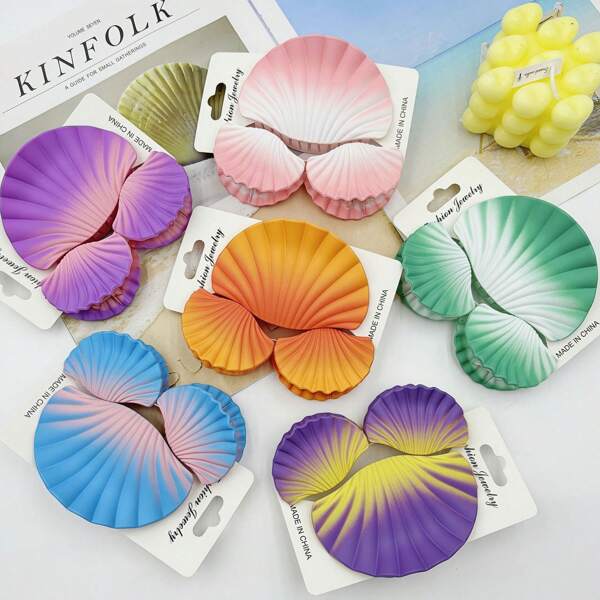 6pcs Shell Hair Accessories Set For Women, Including Hair Clips, Hair Claws, Versatile Boho Street Fashion, Made Of ABS Plastic, Strong Grip For Thick & Thin Hair, Suitable For All Seasons Summer Hair Jaw Clip Hair Clamps Hair Clutch Hair Catcher Clip