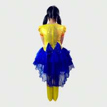 vestido corte de princesa  para las pequeñas con corana tela  de lentejuela transparente - azul/dorado/amarilo - Ver 9