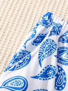 3 sztuki boho - eleganckie niebieskie spodnie wypoczynkowe z nadrukiem paisley i kwiatowym, jesienne ubrania