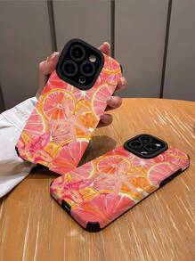 1 st. Modieus roze oranje zeester & citroenschijfje verticaal gestreept zacht TPU telefoonhoesje compatibel met Apple en S16/S16 Plus/S16 Pro/S16 Pro Max