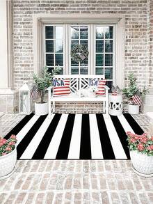 1pc Printed Entrance Carpet Black And White Striped, Rectangular
