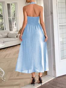 Unadell Women's Hanging Neck, Backless Zipper, Pleated Casual Elegant Dress, Suitable For Beach Vacations, Dates, Music Festivals Back To School