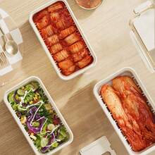 大容量泡菜储存容器，内置切刀 - 防漏 PP 材质密封保鲜盒，翻盖设计适用于韩式泡菜、寿司、洋葱和蔬菜 - 节省空间的厨房储物盒，便携式塑料，耐用设计，备餐必备