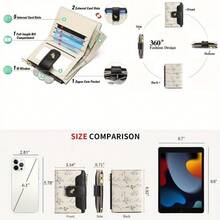 Ladies Elegant RFID Shielded Wallet, Compact Bi-Fold Zipper Clip With Multiple Slots, Beige And Light Blue Dotted Perfect For Daily Use Or Gifts Compact Wallet, Elegant Design, Decorative With Wallet Small Wallet - 藍白色 - 查看 11