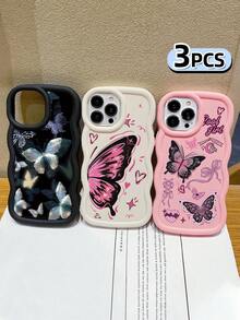 Bộ 3 ốp lưng điện thoại chống sốc hình bướm, viền lượn sóng 3D nổi bật, ốp lưng TPU thời trang, họa tiết lượn sóng sáng tạo và phong cách, bảo vệ toàn diện, chống rơi vỡ, có màu đen, be và hồng, tương thích với iPhone Air/17/17 Pro/17 Pro Max, tương thích với iPhone 13, các dòng điện thoại khác. - Nhiều màu - Xem 1