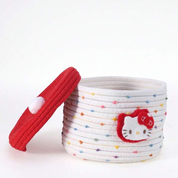Sanrio Hello Kitty Colorful Striped Storage Basket With Lid | Lightweight, Stylish, And Cute Design | Large Capacity, Dustproof | Essential Storage Solution For Home | Perfect For Organizing Spaces In Living Room, Bedroom, Desk, And More