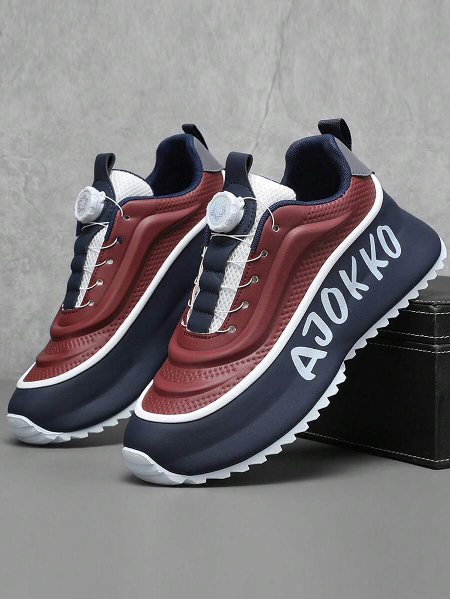 Men's Casual Sneakers With Unique Rotating Buckle Design, Letter Print, Stylish Low-Top Lace-Up Shoes, Contrast Color, Anti-Slip Serrated Sole, Durable Fashionable Streetwear Athletic Shoes For Outdoor, Daily Commute