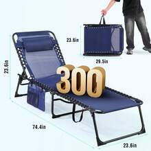 Outdoor Chaise Lounge Chairs Set Of 2, Portable Folding Pool Lounge Chair With 5-Position Reclining Back, Teslin Tanning Chair For Pool, Beach, Patio, Sunbathing - Blue - View 5