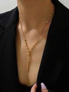 1 chiếc vòng cổ mặt dây chuyền tua rua thời trang cá nhân hóa, kiểu dáng choker đa năng dành cho nữ. - Vàng - Xem 4