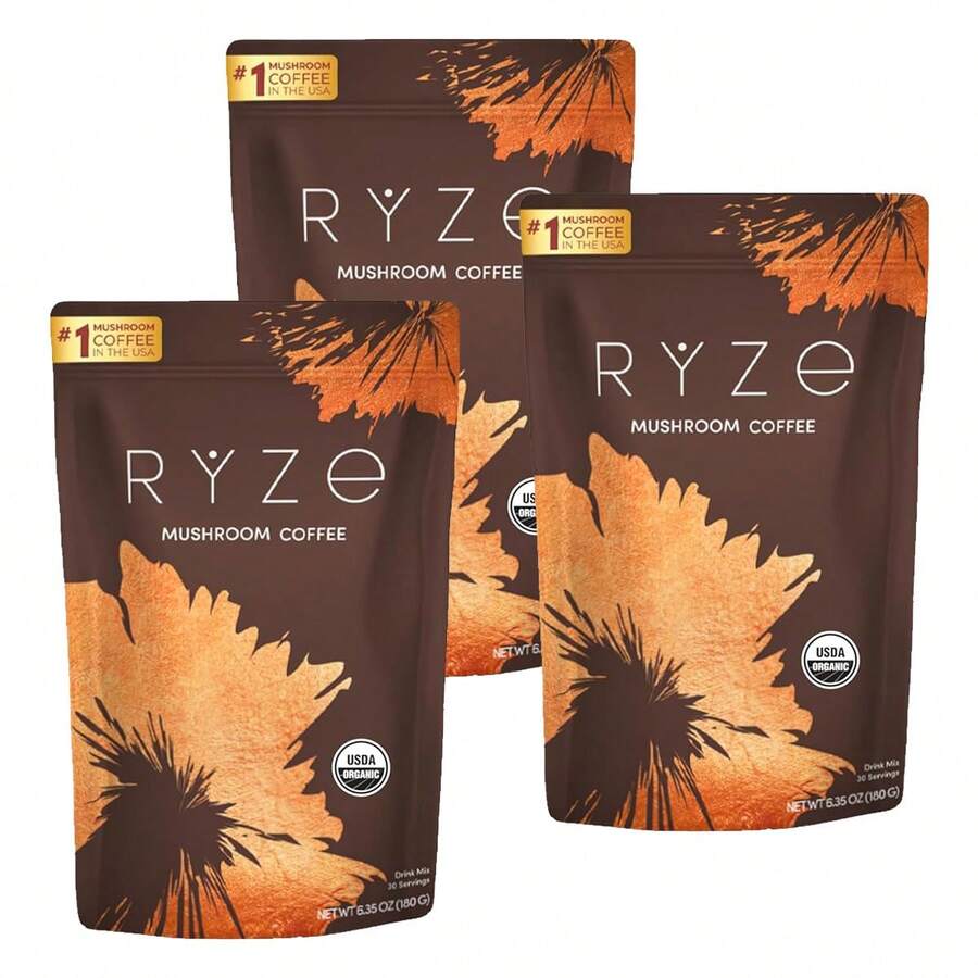 SUPERFOODS Organic Mushroom Instant Coffee With 6 Adaptogenic Mushrooms (Lions Mane, Turkey Tail) & MCT Oil - Boost Energy, Focus, Digestion & Immunity, 30 Servings - 3 PCS - 查看 1