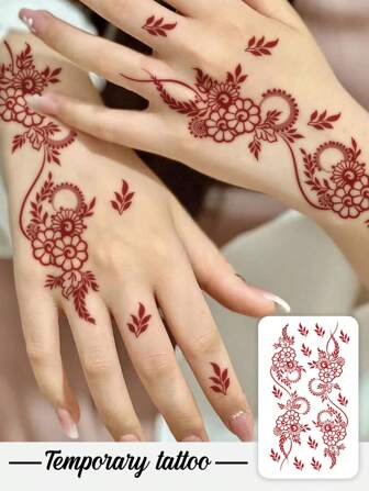 1pc Waterproof Henna Tattoo Sticker, Free Flower Design, Temporary Tattoo, Washable PVC, One-Time Use, Sweat Proof, Non-Reflective, Waist/Knee Applicable, Suitable For People Daily Use
