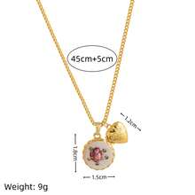 1pc INS Fashionable Vintage Oil Painting Floral Pendant Necklace, Anti-Oxidation, 18K Gold Plated. Suitable For Vacation And Daily Wear. Women Jewelry. - Multicolor - View 2