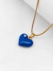1pc Fashion Versatile Titanium Steel Heart & Evil Eye Pendant Necklace, Unique Personalized Choker Necklace