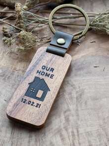 个性化木质钥匙扣 - 乔迁礼物 - 首套房 - 定制设计 - 搬家礼物 - 新居礼物 - 定制 - 客製化鑰匙圈 - 查看 1
