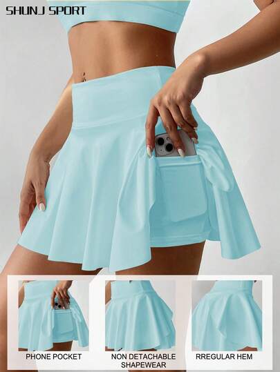 High Waist White Tennis Skort, 2 In 1 Anti-Flashing Golf/Badminton/Fitness Shorts Skirt With Pockets, Summer Sports Skirt Leggings For Yoga, Running, Outdoor Exercise, New Women Clothing