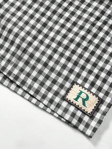 Pantalones cortos casuales de dos tonos a cuadros de corte holgado para hombres, de uso diario - Blanco y Negro - Ver 7