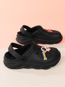 儿童洞洞鞋秋冬保暖男童女童洞洞鞋 - 黑色 - 查看 7