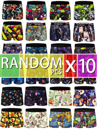 10 piezas de Bóxer tipo bóxer con estampado de moda para hombre, patrones y colores mixtos, suaves, elásticos y transpirables, pantalones cortos tipo tronco para deportes