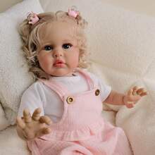 22 Inch Realistic Reborn Doll Ellie, Soft Touch Cuddly Fashion Girl Doll Toy With Hand-Rooted Curly Blonde Hair, Collectible Art Doll, Kids Playmate, Perfect Gift For Birthday/ Thanksgiving/ Christmas