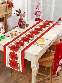 1 buc. Traversă de masă de Crăciun fericit cu modele mari de Poinsettia roșii, 35*180cm, husă de masă de Crăciun din poliester, decorațiuni de Crăciun pentru casă 2025, decor pentru masă de bucătărie, decorațiuni festive pentru masă, temă de iarnă, decor pentru petrecere de Crăciun, Anul Nou fericit 2026