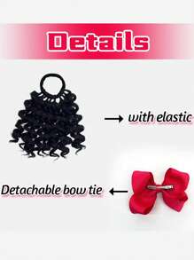 1 pieza Extensión de cola de caballo rizada sintética de 8 pulgadas para niños, extensiones de cola de caballo con elástico - Negro natural - Ver 6