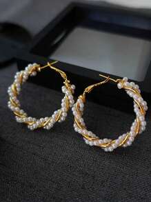 1 Pair Luxury Fashion Coil Pearl Earrings, Elegant Beaded Earrings For Women, Versatile Daily Wear Gift