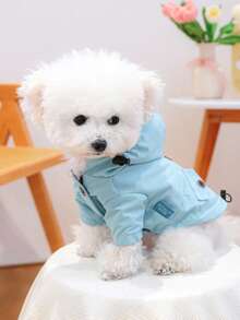 1pc Pet Raincoat With Hoodie, Transparent Sky Blue - Blue - View 5