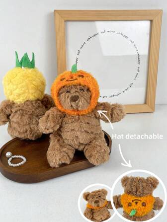 1pc (11cm/4.33in) Cute Creative Neutral Keychain Plush Fruit Head Bear Knitted Decor For Backpack, Car, Staff, Student, Friend, Couple, Birthday, Holiday Gift