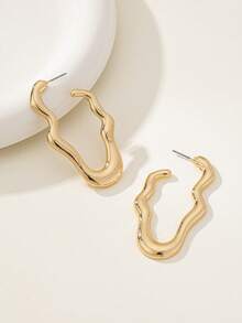 1 Pair Fashionable Geometric Smooth Hoop Earrings, Suitable For Daily Wear - Yellow Gold - View 3