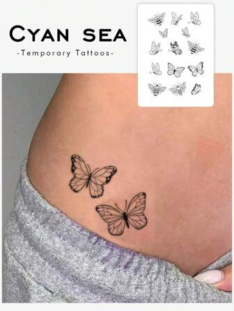 1 pièce Autocollant de tatouage temporaire, style Y2K avec motif papillon à l'encre noire, imperméable et résistant à la transpiration, lavable, a l'air d'un vrai tatouage, convient aux passionnés de mode pour les bras et les épaules