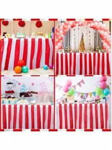 168-Inch Carnival Theme Party Decorations, Carnival Table Skirts Red And White Striped Tablecloth, Red White Striped Pennant Banner Circus Carnival Bunting Banner For Carnival Circus Decor, Suitable For Christmas Party