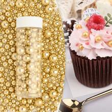 Gold Pearl Sugar Sprinkles - Edible Candy Pearls 130g/4.58 Oz, Mix Size Cake Candy, Decorate Cakes, Cookies, Ice Cream