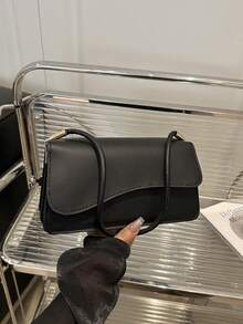 Fashionable Solid Color Asymmetrical Flip-Top Vintage Simple Elegant Shoulder Bag - Black - View 7