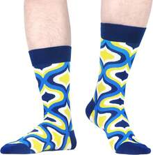 Men's Funny Novelty Crazy Pattern Dress Socks For Gifts - 黑色/藍色/綠色/多色幾何-12米 - 查看 7