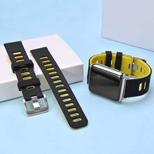 Smart Watch Strap - Black-yellow (Silver Buckle) - View 7