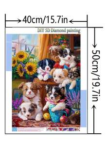 1 bức tranh đính đá DIY, thêu hình chó và động vật, trang trí nhà cửa, khoan đầy đủ, 11,8*15,7in/30*40cm - Nhiều màu - Xem 4