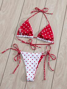 Ensemble de bikini tankini d'été sexy avec imprimé à pois et pièces rapportées, nœud au cou