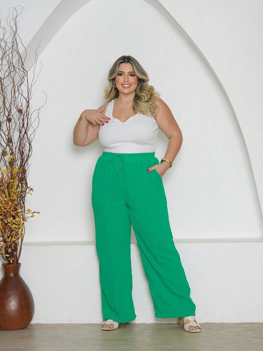 Duna Plus Size Trousers - Mint Green - View 1